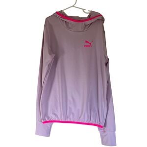 Puma Kids' Lavender Hoodie Hot Pink Trim Long Sleeve Pullover - Size Large 12-14